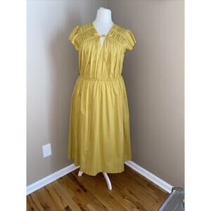 Lane Bryant Yellow Cap Flutter-Sleeve Tie-Neck Midi Dress 100% cotton size 18
